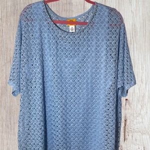 New With Tags 2x Ruby Rd Blue Crochet Blouse with camisole
